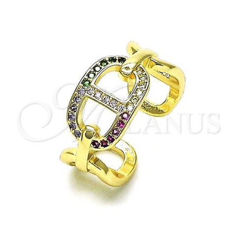 Oro Laminado Multi Stone Ring, Gold Filled Style Mariner Design, with Multicolor Micro Pave, Polished, Golden Finish, 01.196.0027
