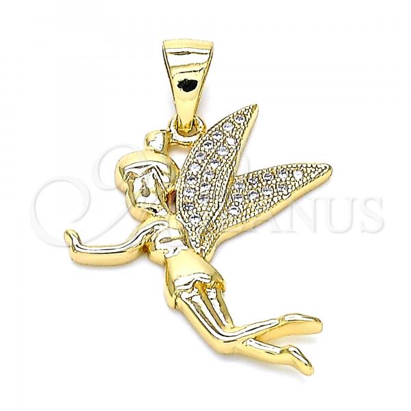 Oro Laminado Religious Pendant, Gold Filled Style Angel Design, with White Micro Pave, Polished, Golden Finish, 05.342.0027
