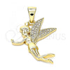Oro Laminado Religious Pendant, Gold Filled Style Angel Design, with White Micro Pave, Polished, Golden Finish, 05.342.0027