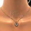 Oro Laminado Pendant Necklace, Gold Filled Style Heart Design, with White Micro Pave, Polished, Golden Finish, 04.156.0035.20