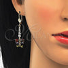 Oro Laminado Long Earring, Gold Filled Style Teardrop Design, with Multicolor Cubic Zirconia, Polished, Golden Finish, 02.210.0208.1