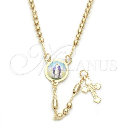 Oro Laminado Thin Rosary, Gold Filled Style Medalla Milagrosa and Cross Design, Polished, Golden Finish, 09.02.0021.18