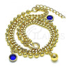 Oro Laminado Charm Bracelet, Gold Filled Style Rattle Charm and Expandable Bead Design, with Sapphire Blue Cubic Zirconia, Polished, Golden Finish, 03.213.0189.07