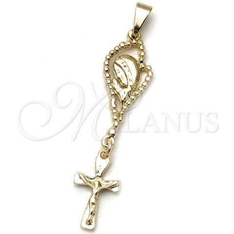 Oro Laminado Religious Pendant, Gold Filled Style Cross and Jesus Design, Polished, Golden Finish, 05.09.0094