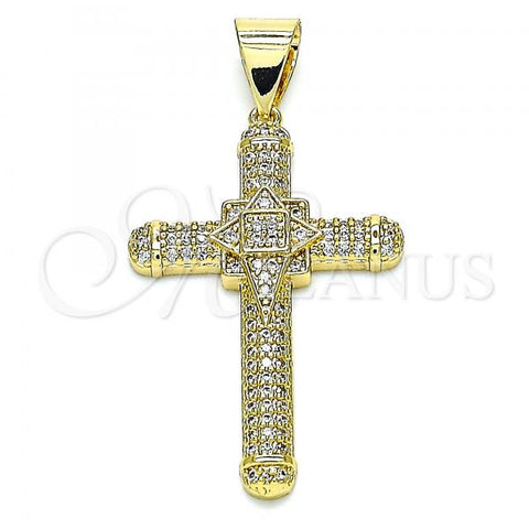Oro Laminado Religious Pendant, Gold Filled Style Cross Design, with White Micro Pave, Polished, Golden Finish, 05.342.0064