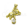 Oro Laminado Fancy Pendant, Gold Filled Style Teddy Bear and Star Design, with White Cubic Zirconia, Polished, Golden Finish, 05.341.0067