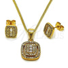 Oro Laminado Earring and Pendant Adult Set, Gold Filled Style Cluster and Baguette Design, with White Cubic Zirconia and White Micro Pave, Polished, Golden Finish, 10.342.0249