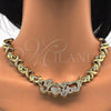 Oro Laminado Necklace and Bracelet, Gold Filled Style Hugs and Kisses Design, with White Cubic Zirconia, Golden Finish, 10.180.0004