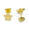Sterling Silver Stud Earring, Star Design, with White Micro Pave, Polished, Golden Finish, 02.292.0013.1