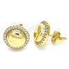 Oro Laminado Stud Earring, Gold Filled Style with White Micro Pave, Polished, Golden Finish, 02.156.0327