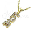 Oro Laminado Fancy Pendant, Gold Filled Style Love Design, with White Micro Pave, Polished, Golden Finish, 05.342.0017