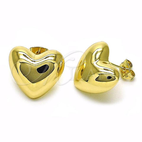 Oro Laminado Stud Earring, Gold Filled Style Heart Design, Polished, Golden Finish, 02.213.0626