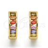 Oro Laminado Huggie Hoop, Gold Filled Style with Multicolor Cubic Zirconia, Polished, Golden Finish, 02.267.0064.15