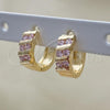 Oro Laminado Huggie Hoop, Gold Filled Style with Pink Cubic Zirconia, Polished, Golden Finish, 02.210.0609.2.12