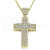 Oro Laminado Pendant Necklace, Gold Filled Style Cross Design, with White Micro Pave, Polished, Golden Finish, 04.156.0227.18