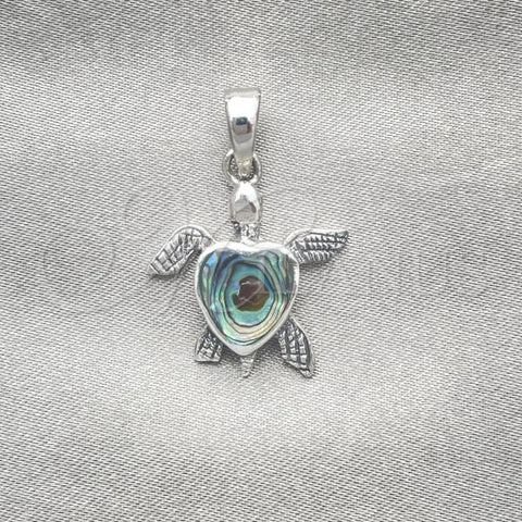Sterling Silver Fancy Pendant, Turtle Design, with Volcano Opal, Polished, Silver Finish, 05.410.0008.3