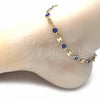 Oro Laminado Fancy Anklet, Gold Filled Style Evil Eye Design, Blue Resin Finish, Golden Finish, 03.326.0012.2.10