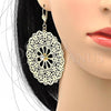 Oro Laminado Dangle Earring, Gold Filled Style Flower and Filigree Design, with White Cubic Zirconia, Polished, Golden Finish, 73.003