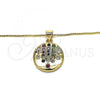 Oro Laminado Pendant Necklace, Gold Filled Style with Multicolor Cubic Zirconia, Polished, Golden Finish, 04.207.0004.18