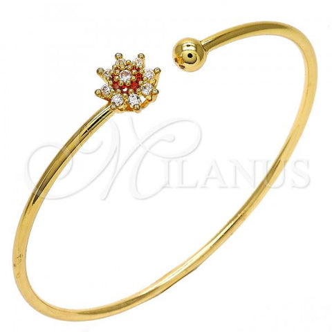 Oro Laminado Individual Bangle, Gold Filled Style Flower Design, with Garnet and White Cubic Zirconia, Polished, Golden Finish, 07.193.0021.1 (02 MM Thickness, One size fits all)