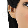 Oro Laminado Earcuff Earring, Gold Filled Style with White Micro Pave, Polished, Golden Finish, 02.210.0691