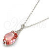 Rhodium Plated Pendant Necklace, Pave Mariner Design, with Rose Peach Swarovski Crystals, Polished, Rhodium Finish, 04.239.0025.16