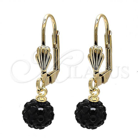 Oro Laminado Dangle Earring, Gold Filled Style Ball Design, with Black Crystal, Golden Finish, 5.120.017.1