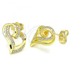 Oro Laminado Stud Earring, Gold Filled Style Heart Design, with White Micro Pave, Polished, Golden Finish, 02.195.0128