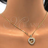 Oro Laminado Pendant Necklace, Gold Filled Style Heart Design, with White Micro Pave, Polished, Golden Finish, 04.156.0046.20