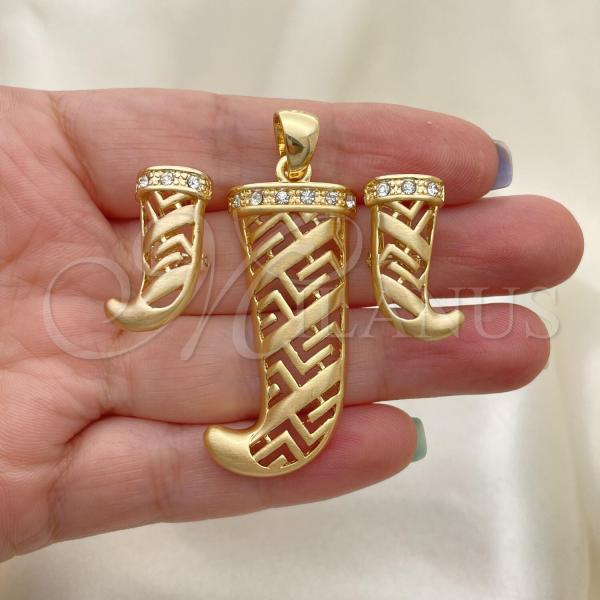 Oro Laminado Earring and Pendant Adult Set, Gold Filled Style with White Crystal, Polished, Golden Finish, 10.91.0294