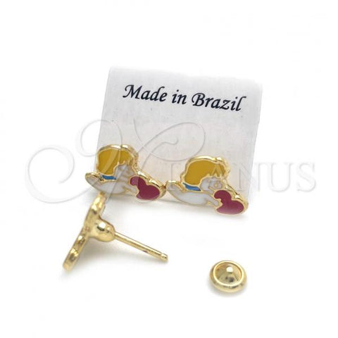 Oro Laminado Stud Earring, Gold Filled Style Angel Design, Multicolor Enamel Finish, Golden Finish, 02.02.0510