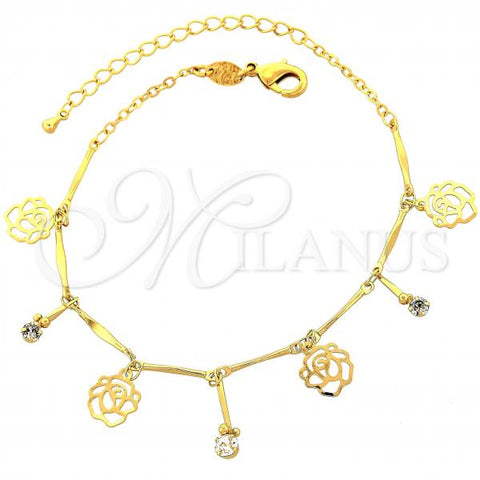 Oro Laminado Charm Bracelet, Gold Filled Style Flower Design, Polished, Golden Finish, 03.63.1269.08