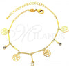 Oro Laminado Charm Bracelet, Gold Filled Style Flower Design, Polished, Golden Finish, 03.63.1269.08