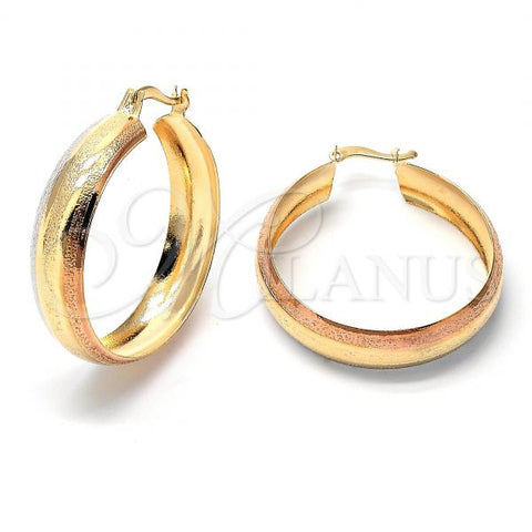 Oro Laminado Medium Hoop, Gold Filled Style Diamond Cutting Finish, Tricolor, 107.011