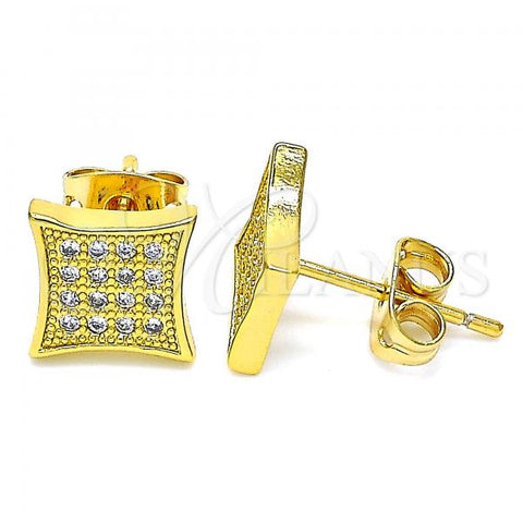 Oro Laminado Stud Earring, Gold Filled Style with White Micro Pave, Polished, Golden Finish, 02.342.0040