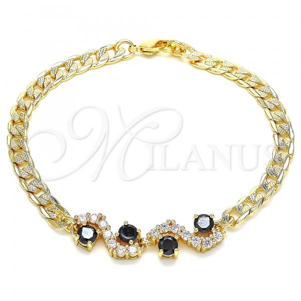 Oro Laminado Fancy Bracelet, Gold Filled Style with Black and White Cubic Zirconia, Polished, Golden Finish, 03.63.2137.1.08