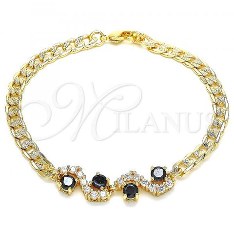 Oro Laminado Fancy Bracelet, Gold Filled Style with Black and White Cubic Zirconia, Polished, Golden Finish, 03.63.2137.1.08