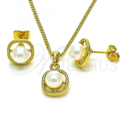 Oro Laminado Earring and Pendant Adult Set, Gold Filled Style with Ivory Pearl, Polished, Golden Finish, 10.379.0073
