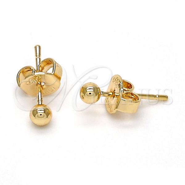 Oro Laminado Stud Earring, Gold Filled Style Ball Design, Polished, Golden Finish, 5.128.007