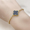 Oro Laminado Adjustable Bolo Bracelet, Gold Filled Style Four-leaf Clover and Box Design, with Black Mother of Pearl and White Cubic Zirconia, Polished, Golden Finish, 03.341.0235.4.11