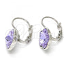 Rhodium Plated Leverback Earring, Flower Design, with Amethyst Swarovski Crystals, Polished, Rhodium Finish, 02.239.0012.6