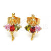 Oro Laminado Stud Earring, Gold Filled Style with Multicolor Cubic Zirconia, Polished, Golden Finish, 02.345.0003