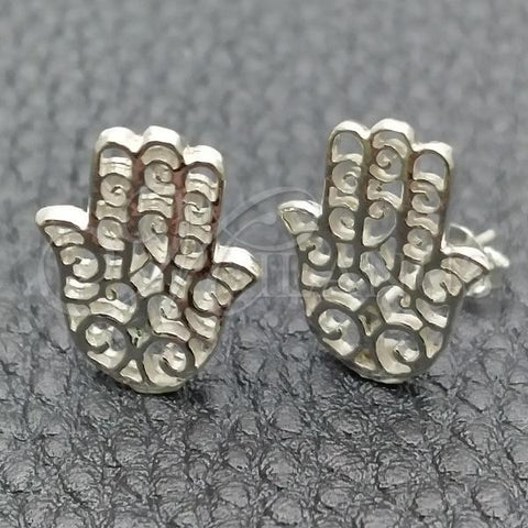 Sterling Silver Stud Earring, Hand of God Design, Polished, Silver Finish, 02.392.0013