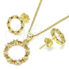 Oro Laminado Earring and Pendant Adult Set, Gold Filled Style with Garnet Micro Pave, Polished, Golden Finish, 10.156.0150.3