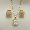 Oro Laminado Earring and Pendant Adult Set, Gold Filled Style Baguette Design, with White Cubic Zirconia and White Micro Pave, Polished, Golden Finish, 10.196.0089