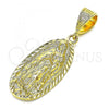Oro Laminado Religious Pendant, Gold Filled Style Guadalupe Design, Diamond Cutting Finish, Golden Finish, 5.184.010