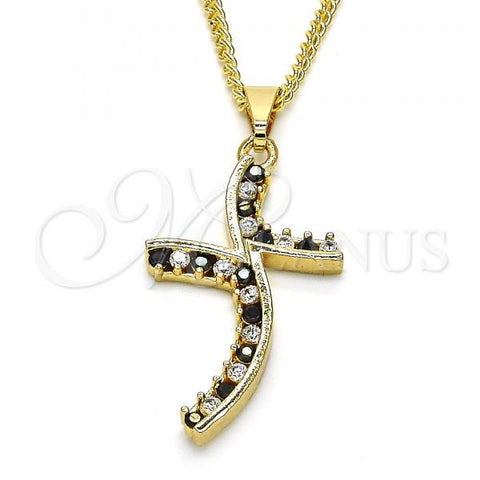 Oro Laminado Pendant Necklace, Gold Filled Style with Black and White Cubic Zirconia, Polished, Golden Finish, 04.284.0014.2.22