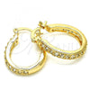Oro Laminado Small Hoop, Gold Filled Style with White Crystal, Polished, Golden Finish, 02.100.0091.20