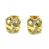 Oro Laminado Stud Earring, Gold Filled Style Love Knot Design, with White Micro Pave, Polished, Golden Finish, 02.342.0230