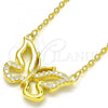 Sterling Silver Pendant Necklace, Butterfly Design, with White Cubic Zirconia, Polished, Golden Finish, 04.336.0046.2.16